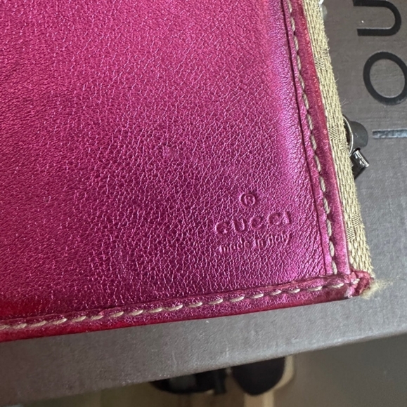 Gucci Brown Tan Canvas and Leather Wallet Crossbody Silver Chain Pink Interior - Picture 8 of 11